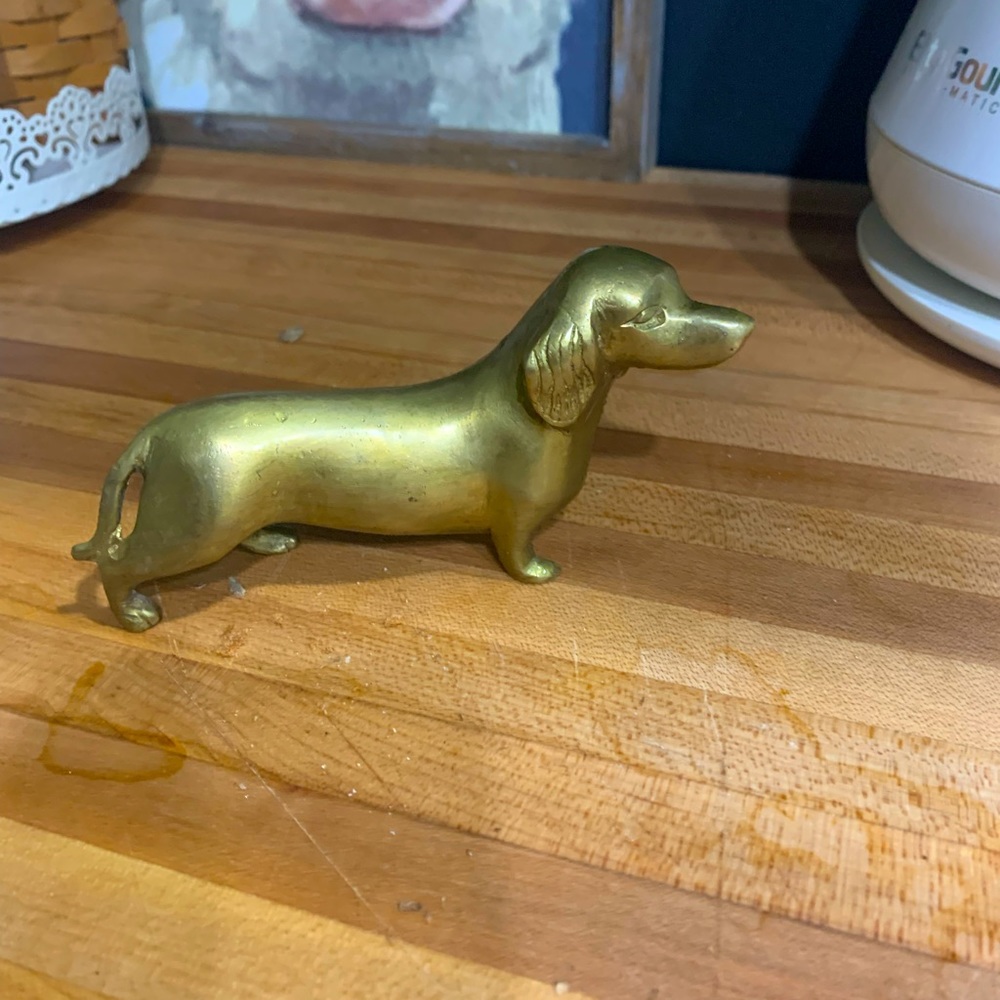 Vintage brass Dachshund dog figure decor